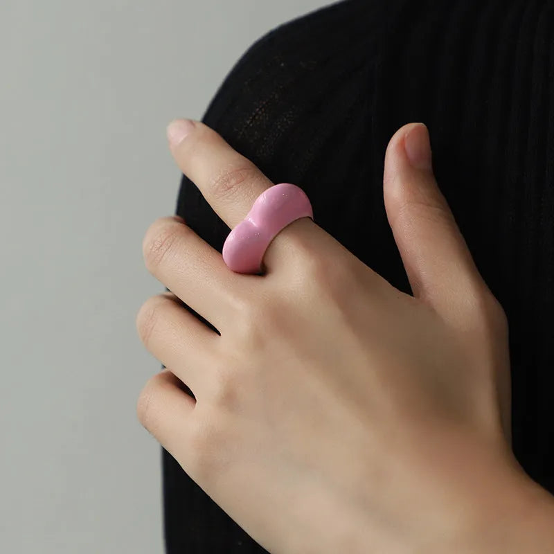 Original design heart-shaped ring with raised 3D enamel colour on a zinc alloy band.