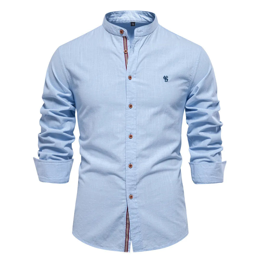 Japanese style long sleeve cotton and linen cardigan shirt for men, solid colour, size XS to 5XL