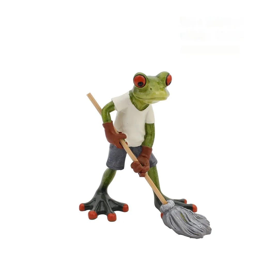 Pastoral style synthetic resin frog figurine for home shelf decoration