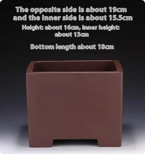 Square purple clay succulent bonsai pot with classical design showing clean lines and natural clay finish