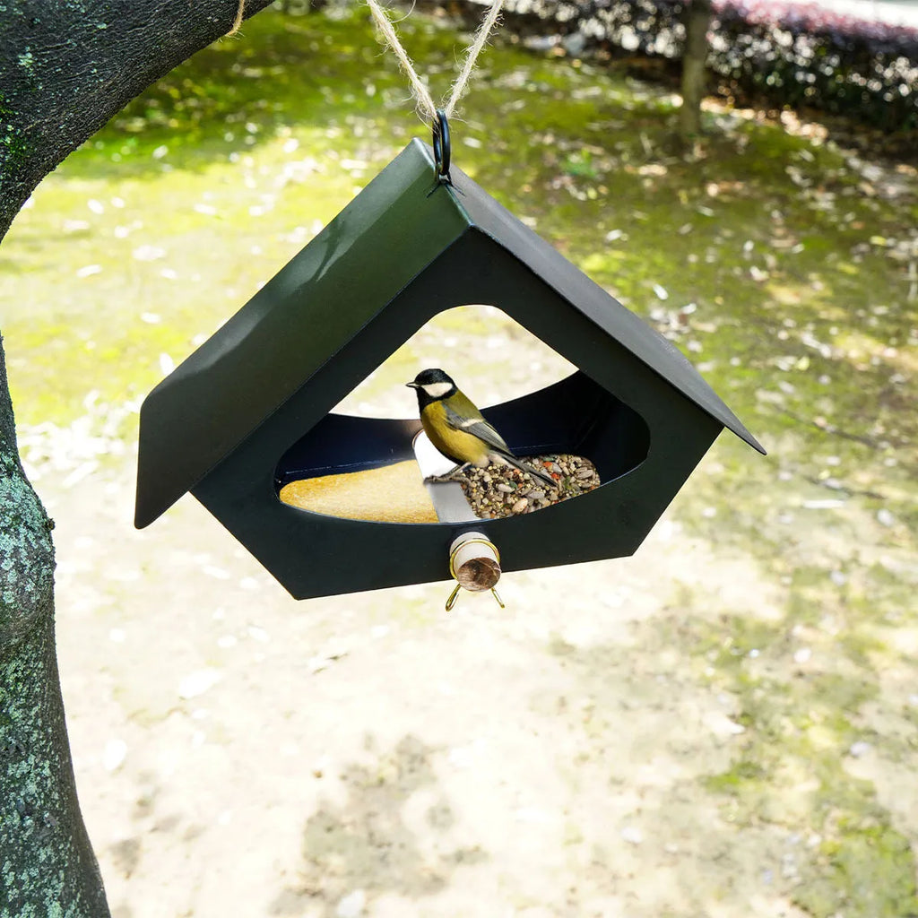 Iron bird nest feeder with rain cover in European modern simple style for garden decoration