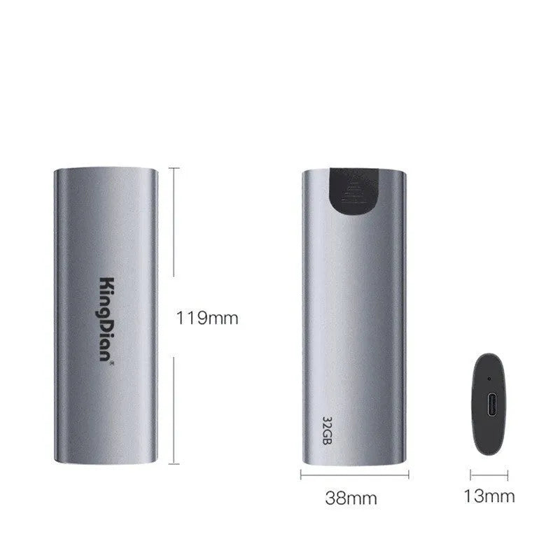 Grey USB 3.0 mobile external solid state drive with compact dimensions
