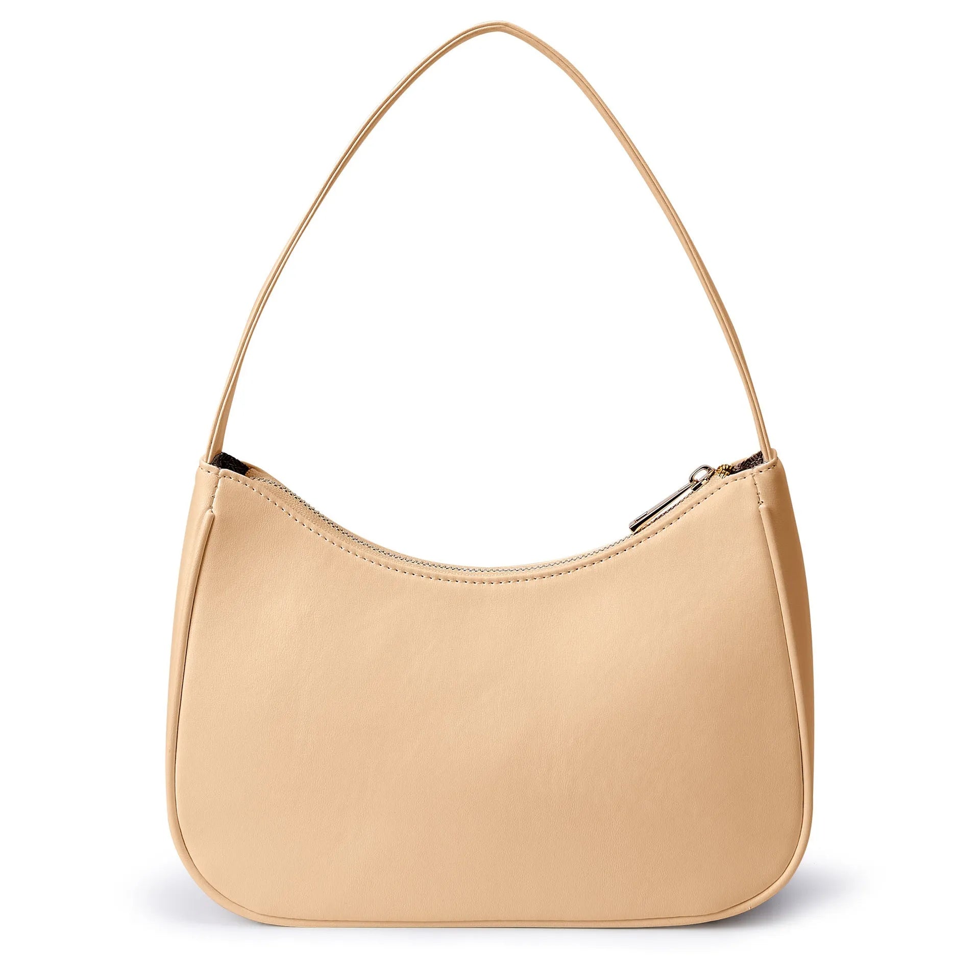 Simple retro waterproof PU shoulder bag with adjustable strap shown in apricot colour