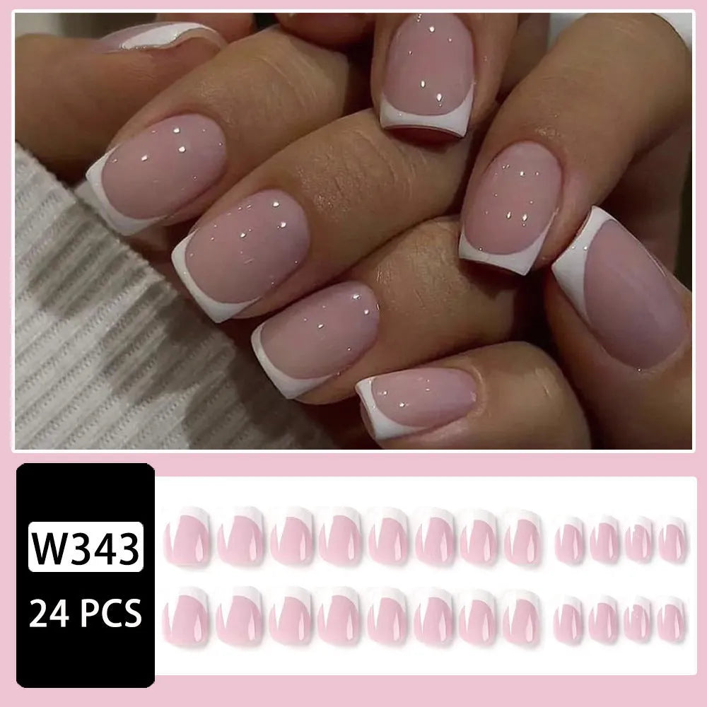 White plaid pattern fake nails, 24 pieces in open box