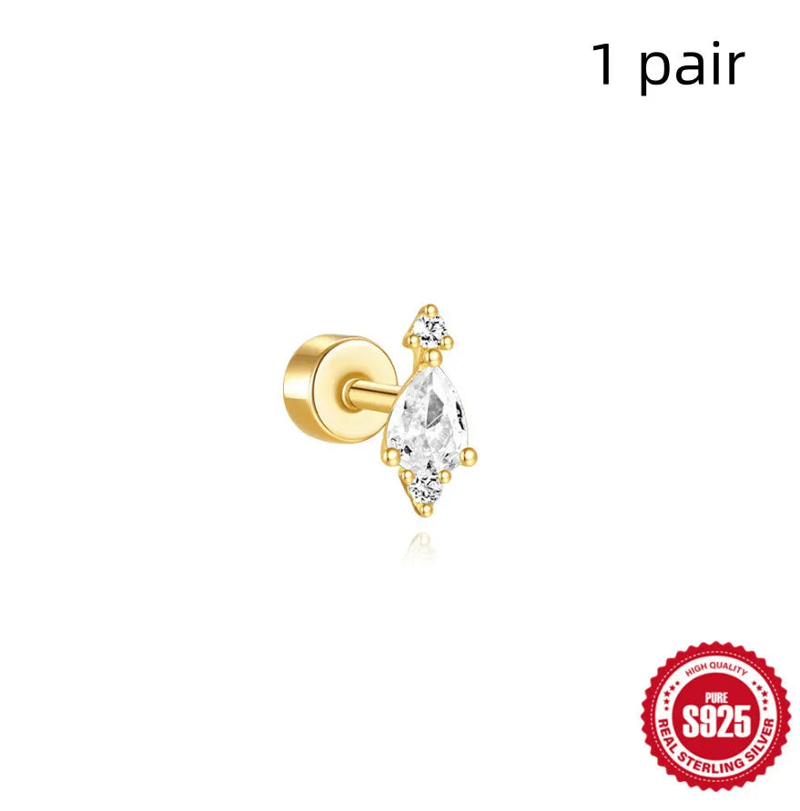 S925 sterling silver flat column thread geometric ear bone stud in a gold tone finish.