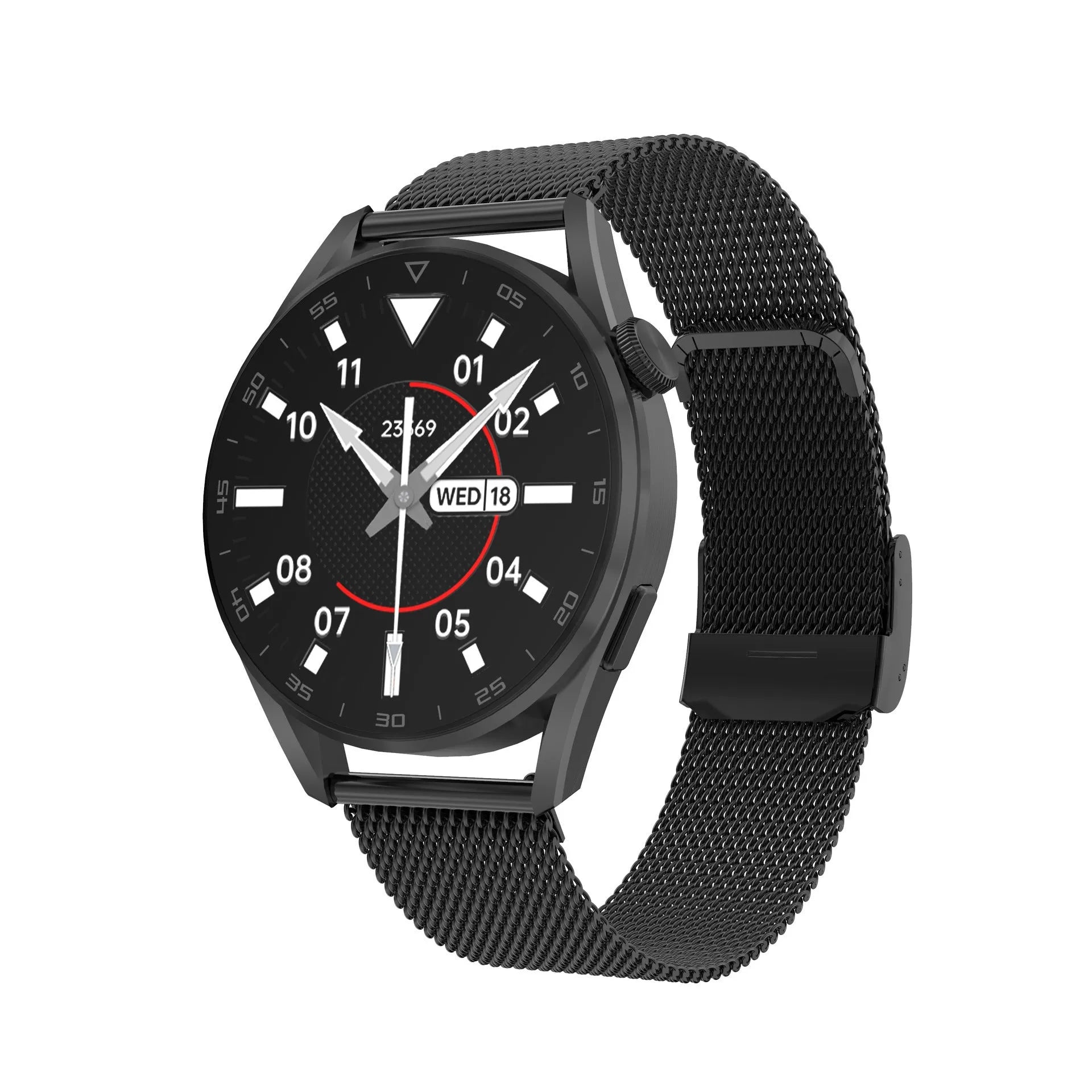 Smart watch with metal wristband and 1.3 inch touchscreen displaying call interface