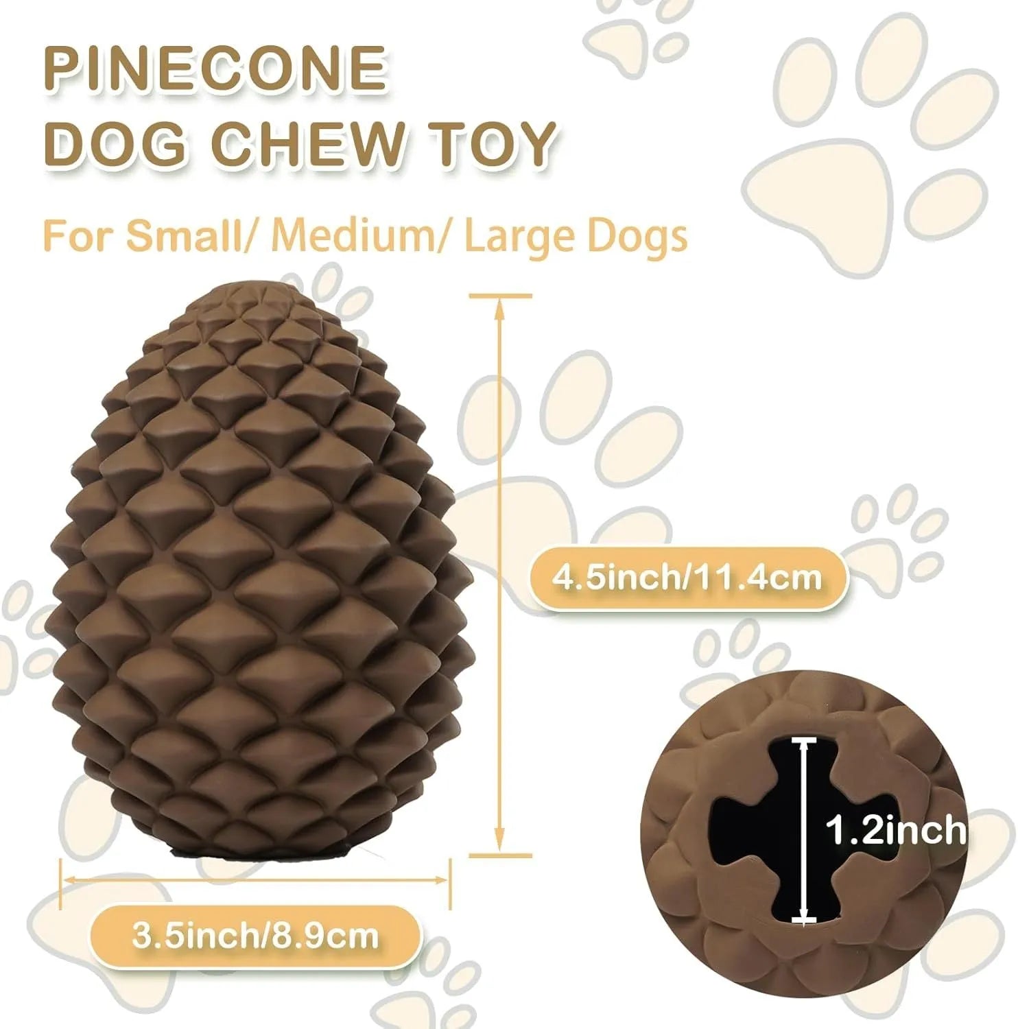 Yellow pine cone-shaped natural rubber dog toy with treat dispenser for medium and large dogs