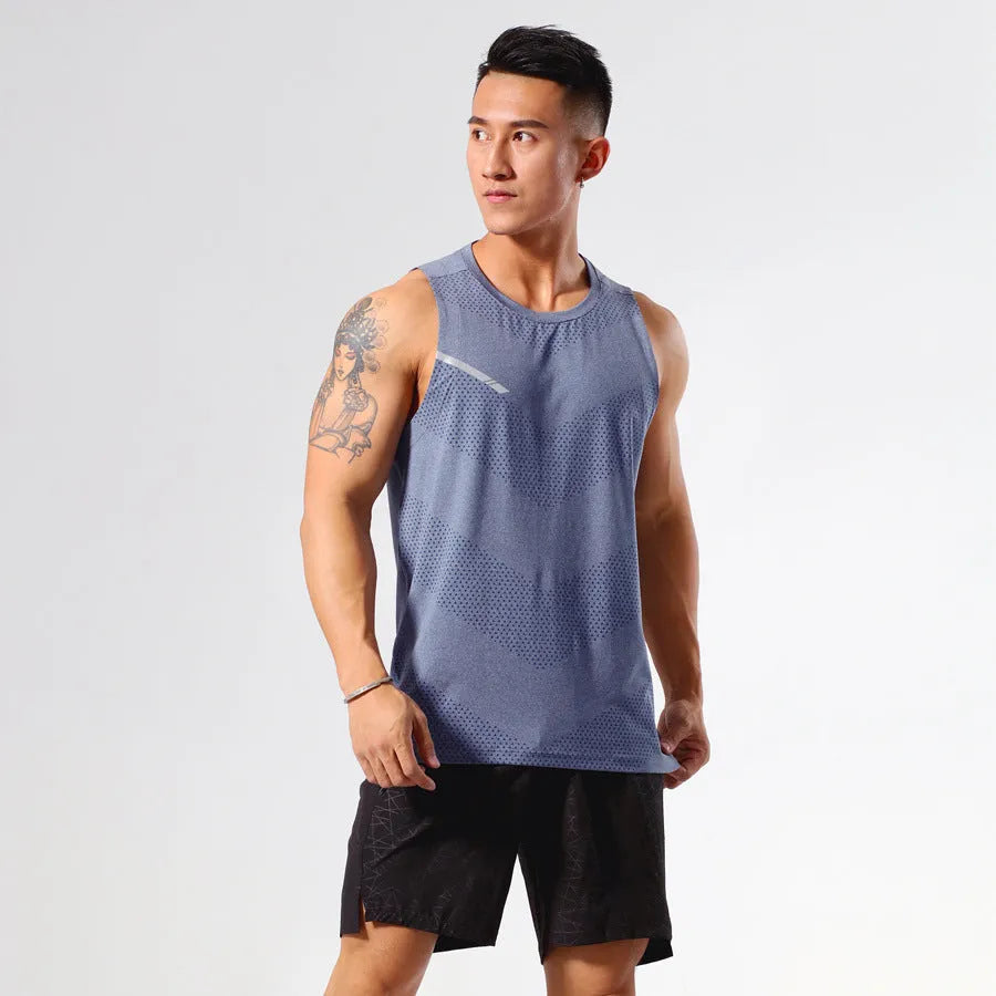 Men's solid colour quick-drying polyester sports tank top for summer outdoor activities.