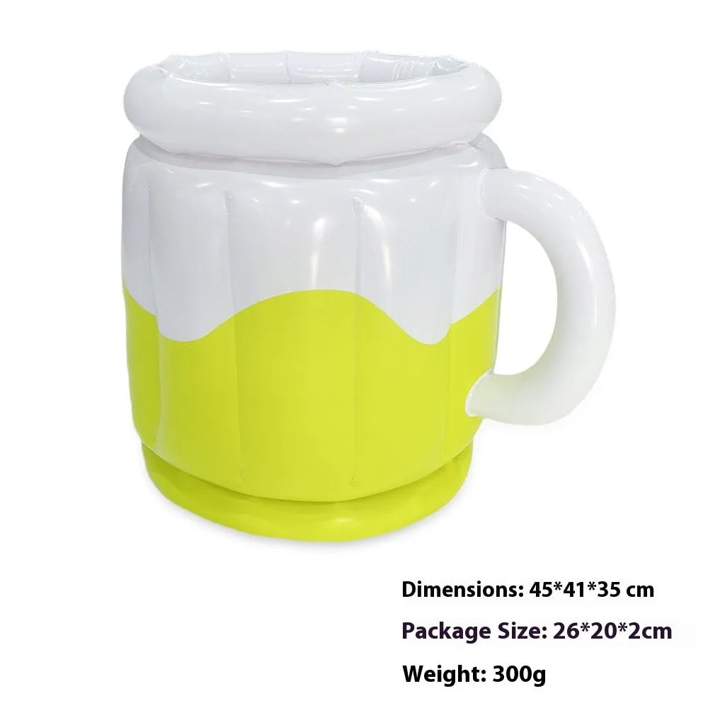 Yellow inflatable PVC ice bucket for cooling beer steins at outdoor events