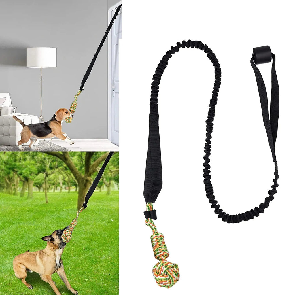 Hand-woven cotton tug rope dog toy in black, grey, or red colour.