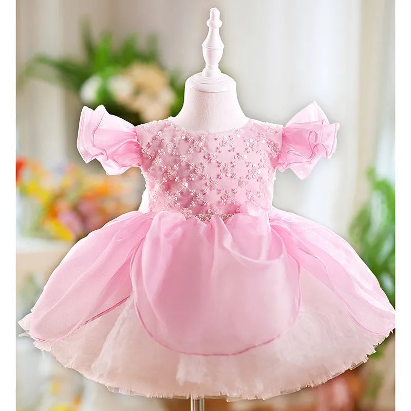 Children flounced sleeve pettiskirt birthday dress in pink MH-A102 for girls 80-160cm height