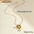Gold-plated geometric pendant necklace with stainless steel chain on black background