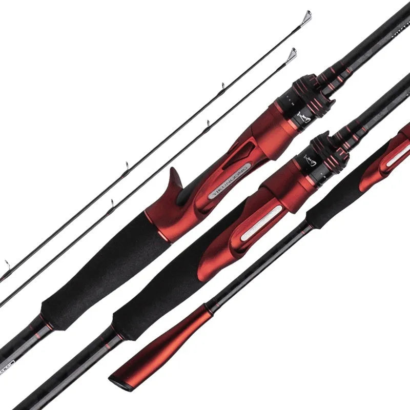 Carbon fishing rod with choice of pikestaff or straight handle in ultralight cross carbon cloth construction.