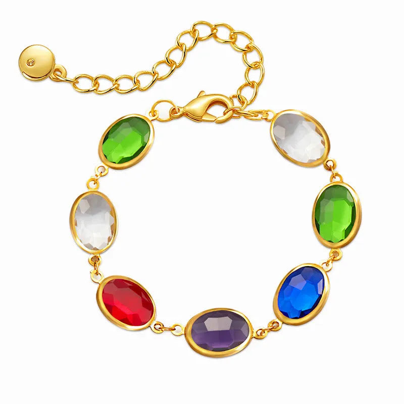 Women's geometric bracelet with blue glass inlay on a copper band.