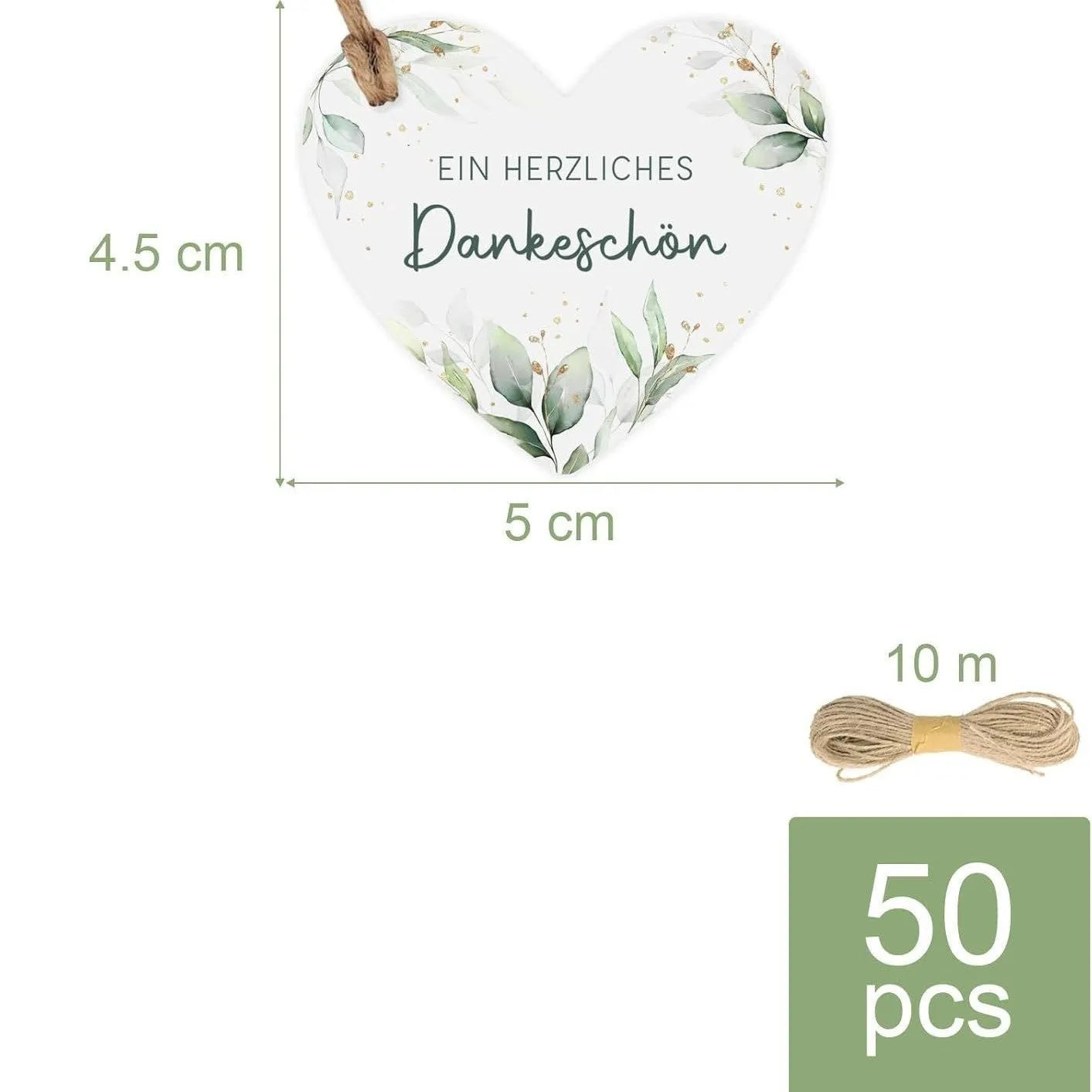 50 flower heart-shaped paper gift tags in two colour styles, shown alongside a pen for scale