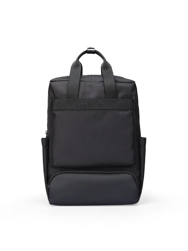 Black Oxford cloth computer backpack with 20-35L capacity showing interior polyester lining
