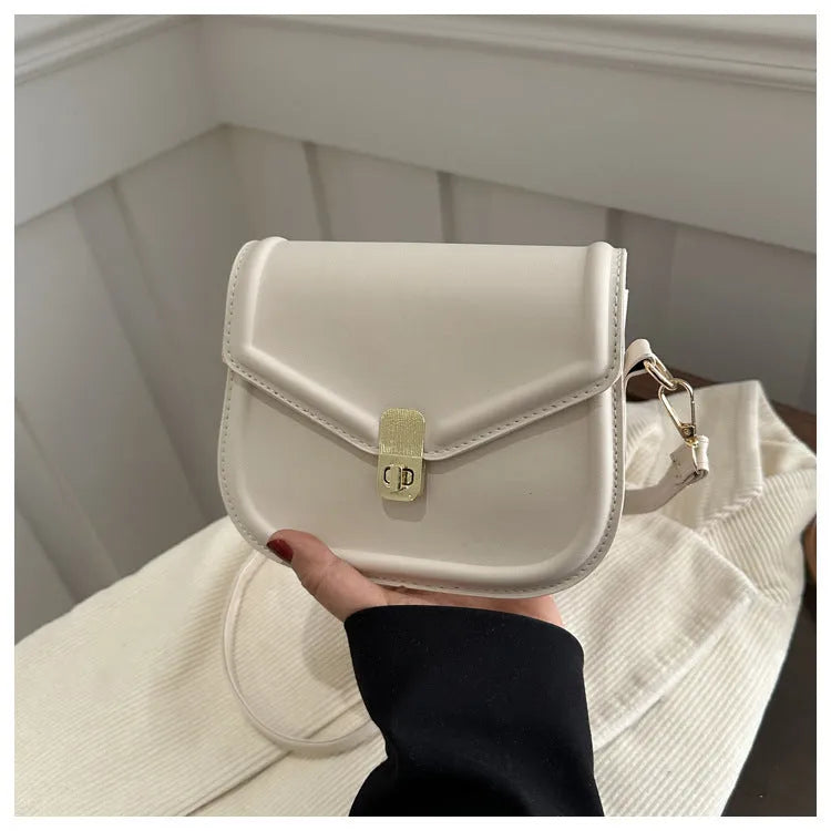 Soft PU leather clamshell messenger bag in horizontal square shape showing four colour options