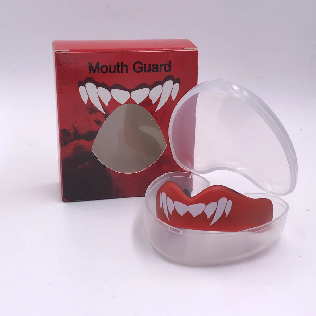 Boxing sports mouthguard with printed teeth pattern in black and white colour option
