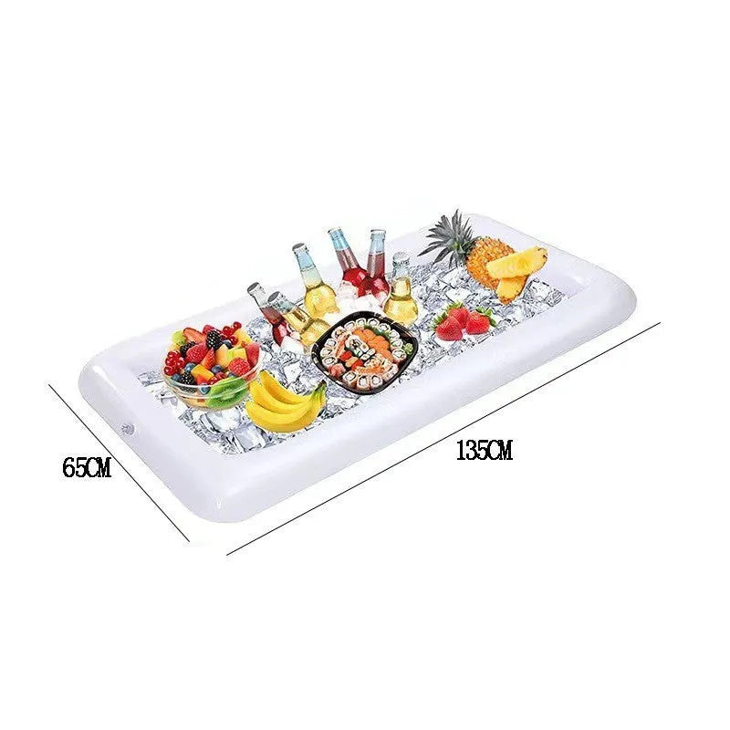 Inflatable ice bar party set with PVC construction showing multiple components including ice bars, cup holders, and beer steins ice bucket