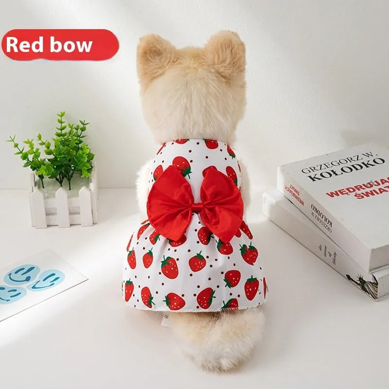 Summer pet dress with floral butterfly knot design in multiple bow colours for dogs and cats