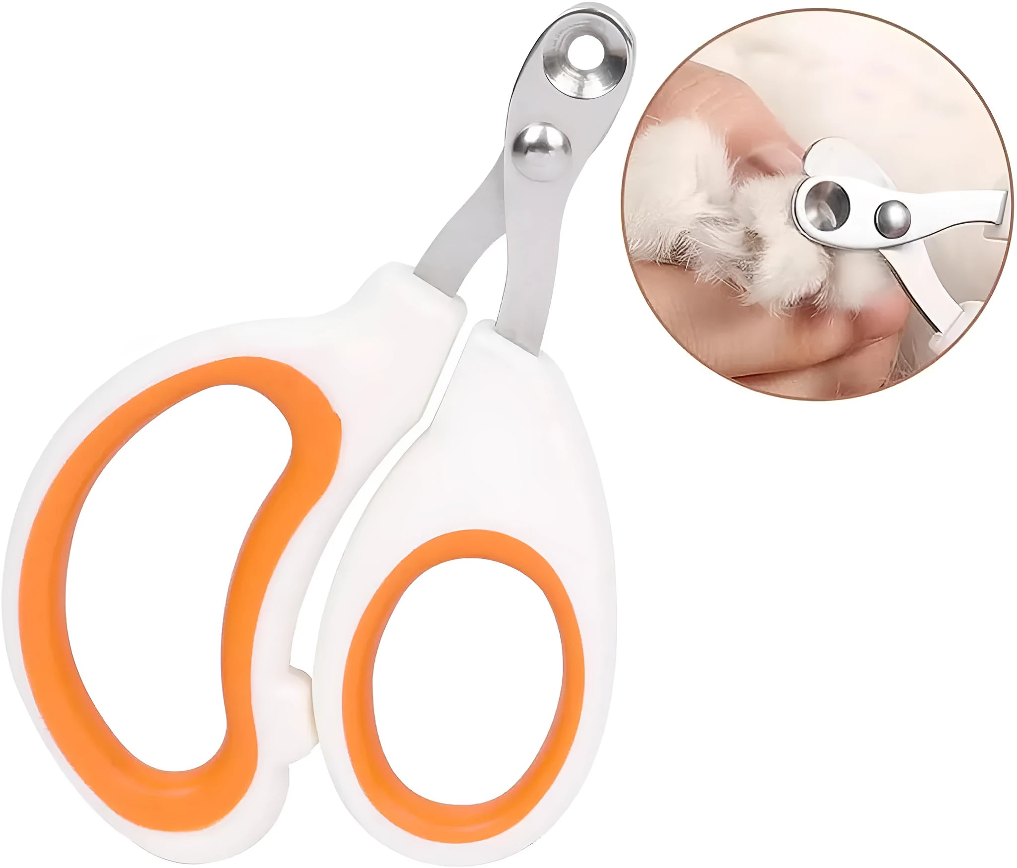 Blue cat nail clippers with circular safety hole and cushioned non-slip handle.