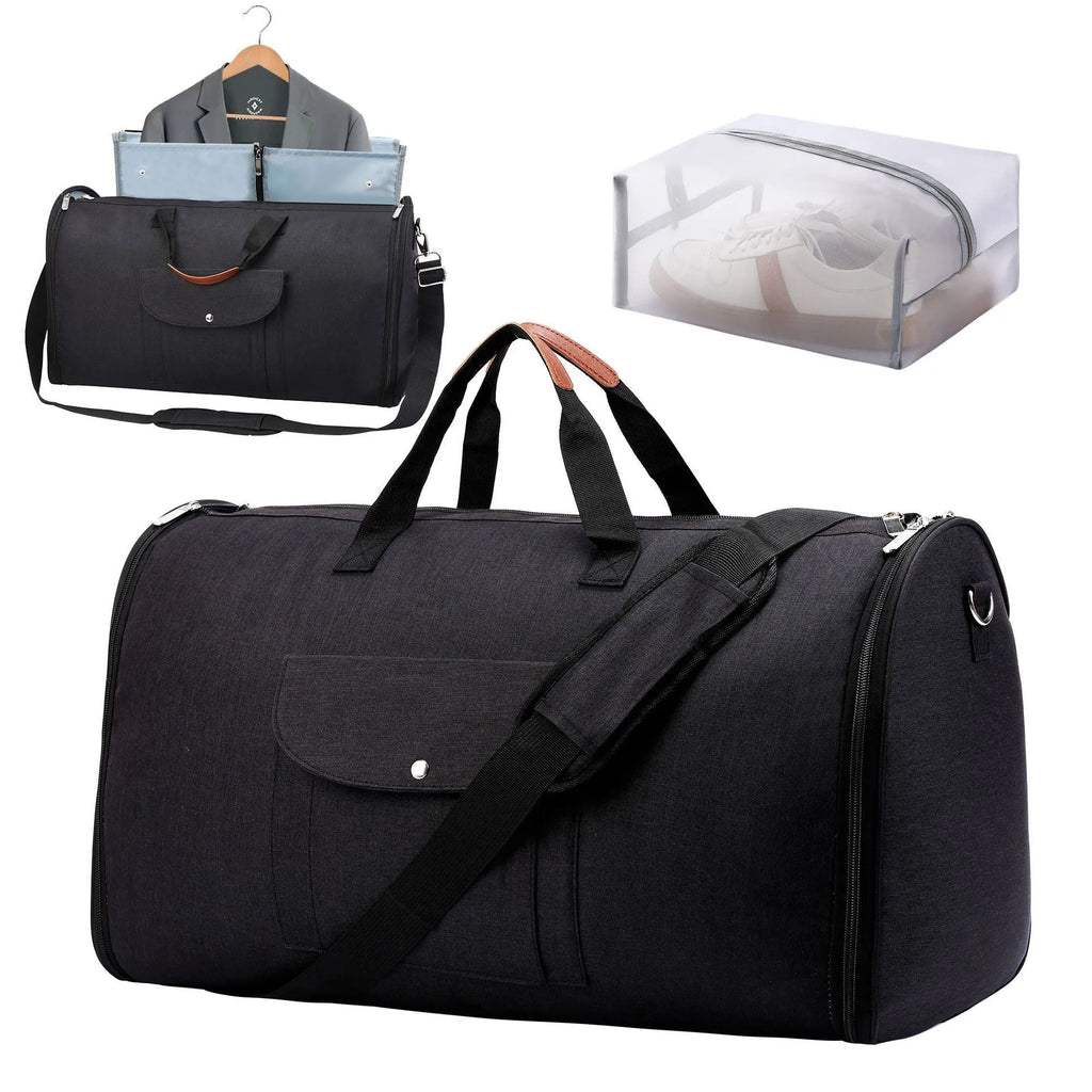 Folding duffel luggage bag in Oxford cloth with 36-55L capacity shown in dark blue colour