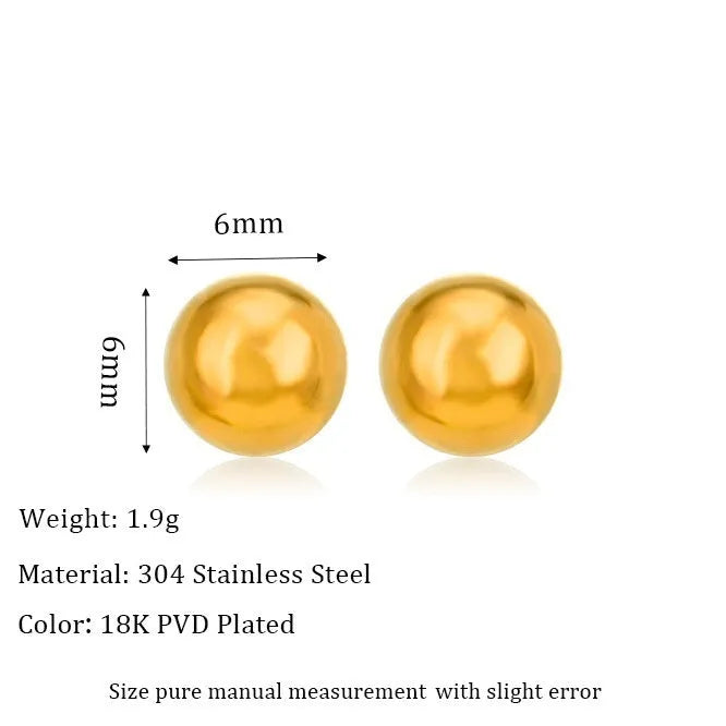 Stainless steel ball stud earrings in gold and silver colours showing 3mm to 6mm size range