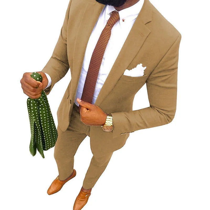 Men's purple cotton suit jacket and trousers set for formal occasions.