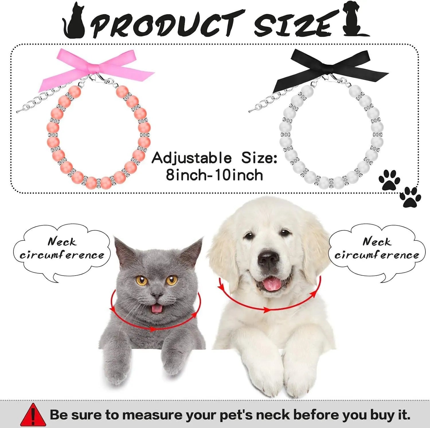 Small dog wearing adjustable pearl and rhinestone necklace with soft ribbon bow in blue colour