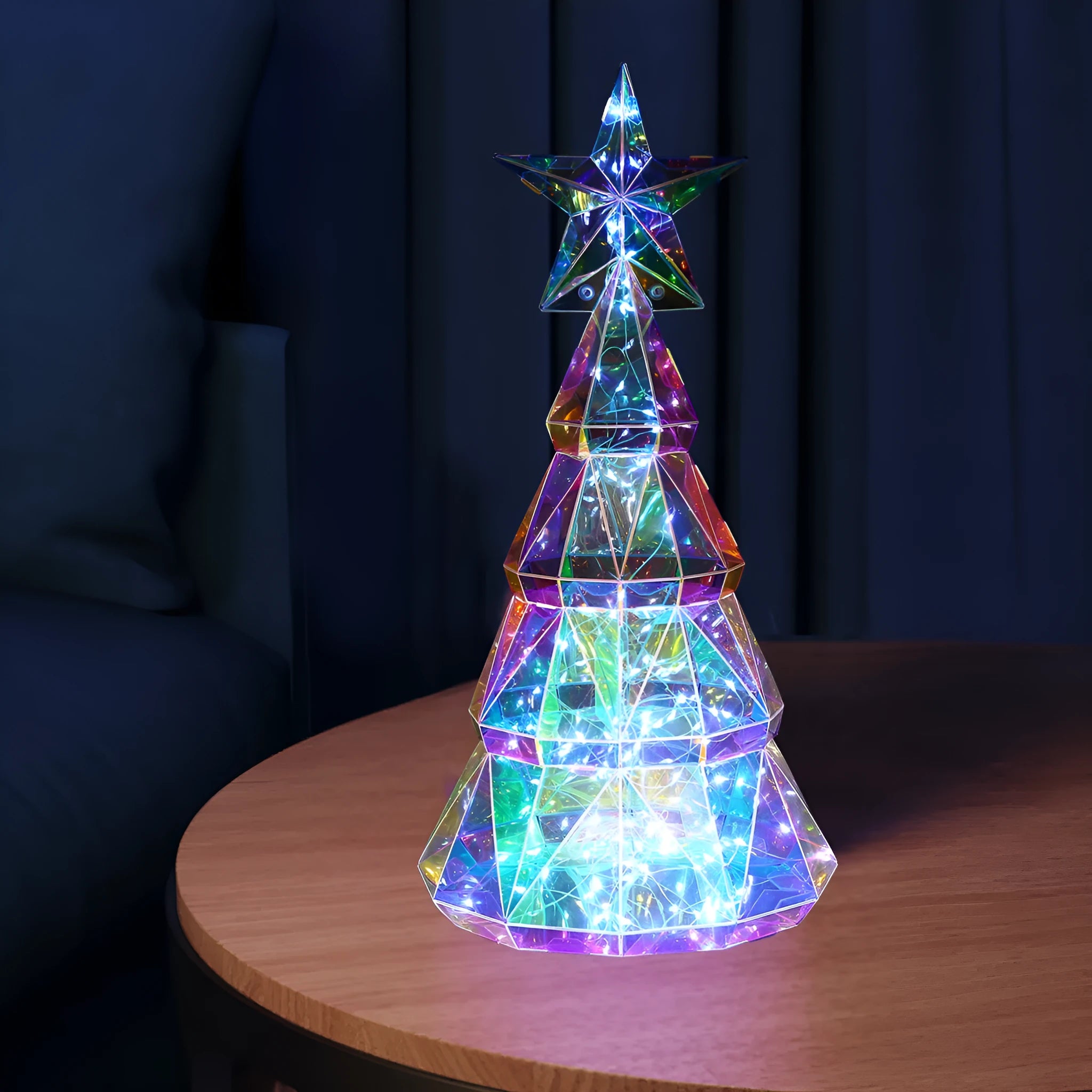 Colourful cartoon Christmas tree light decoration made from PET plastic, dimensions 14.5x4.8x20cm