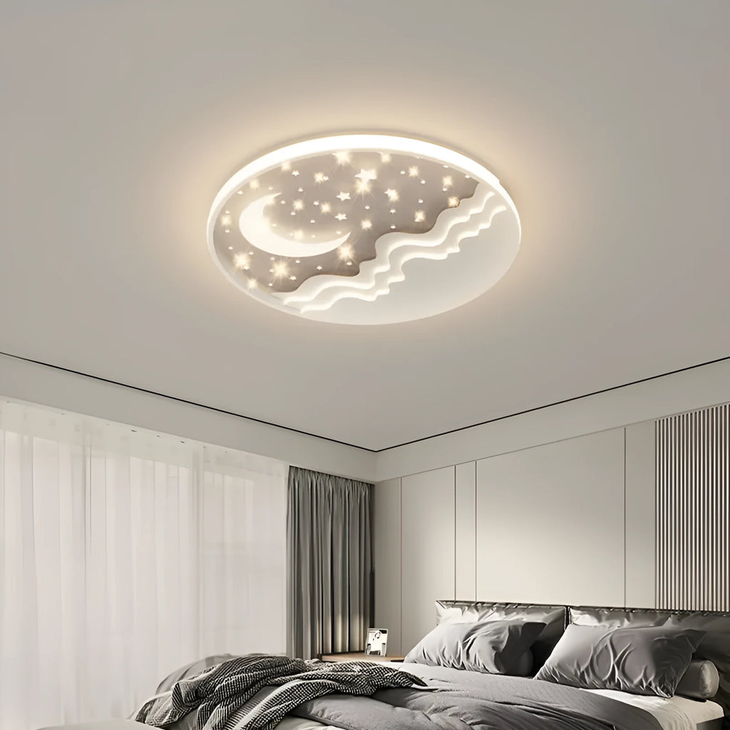 Moon style wrought iron and acrylic ceiling light in simple modern design for bedroom or living room