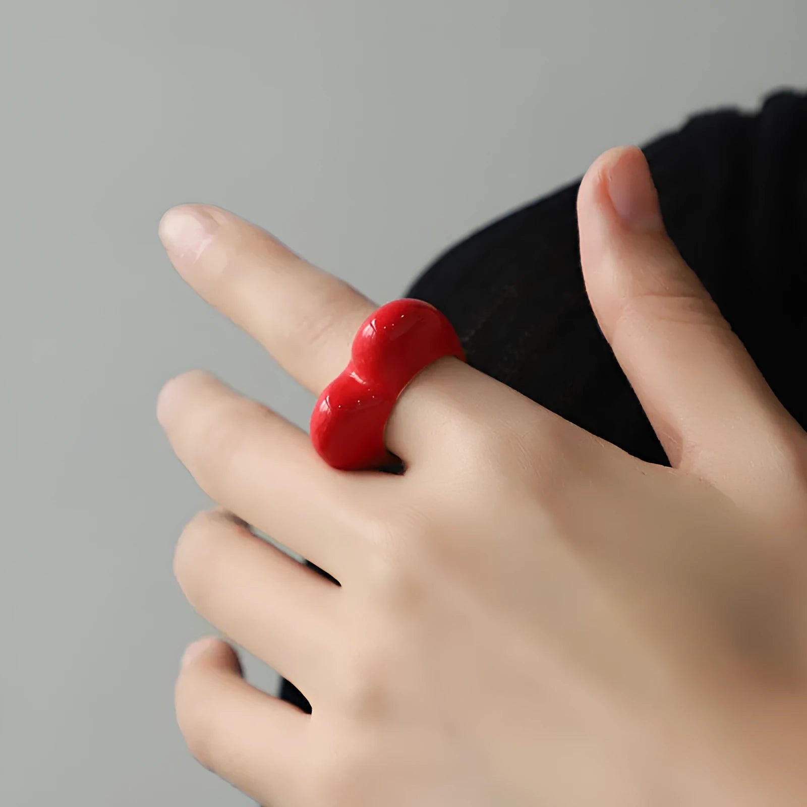 Original design heart-shaped ring with raised 3D enamel colour on a zinc alloy band.