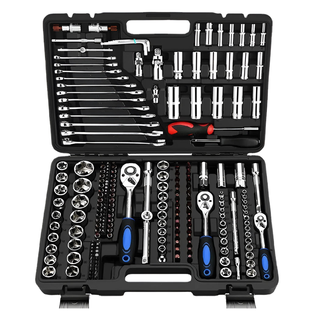 46-piece nickel-plated socket ratchet wrench set with Cr-v chromium vanadium steel construction