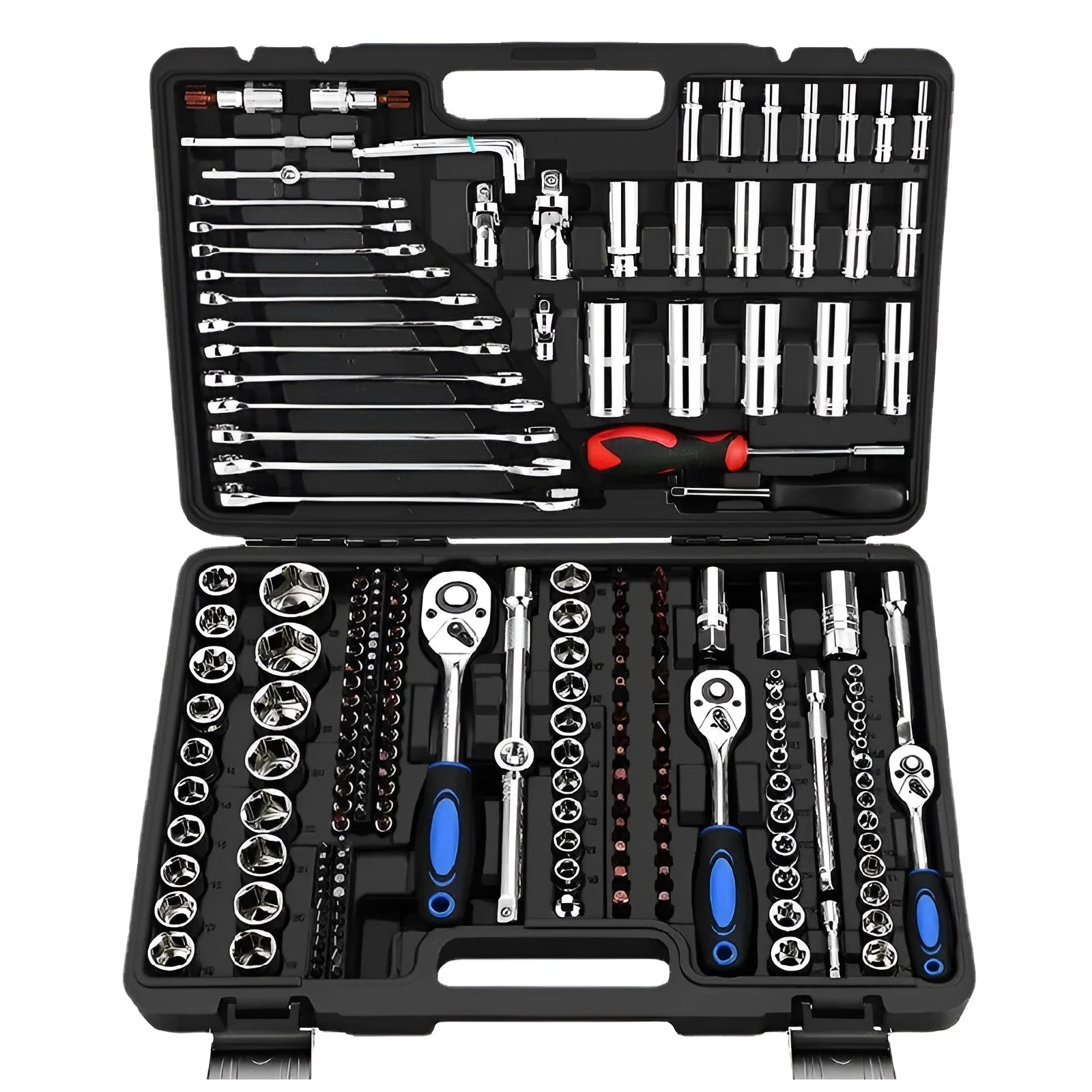 46-piece nickel-plated socket ratchet wrench set with Cr-v chromium vanadium steel construction