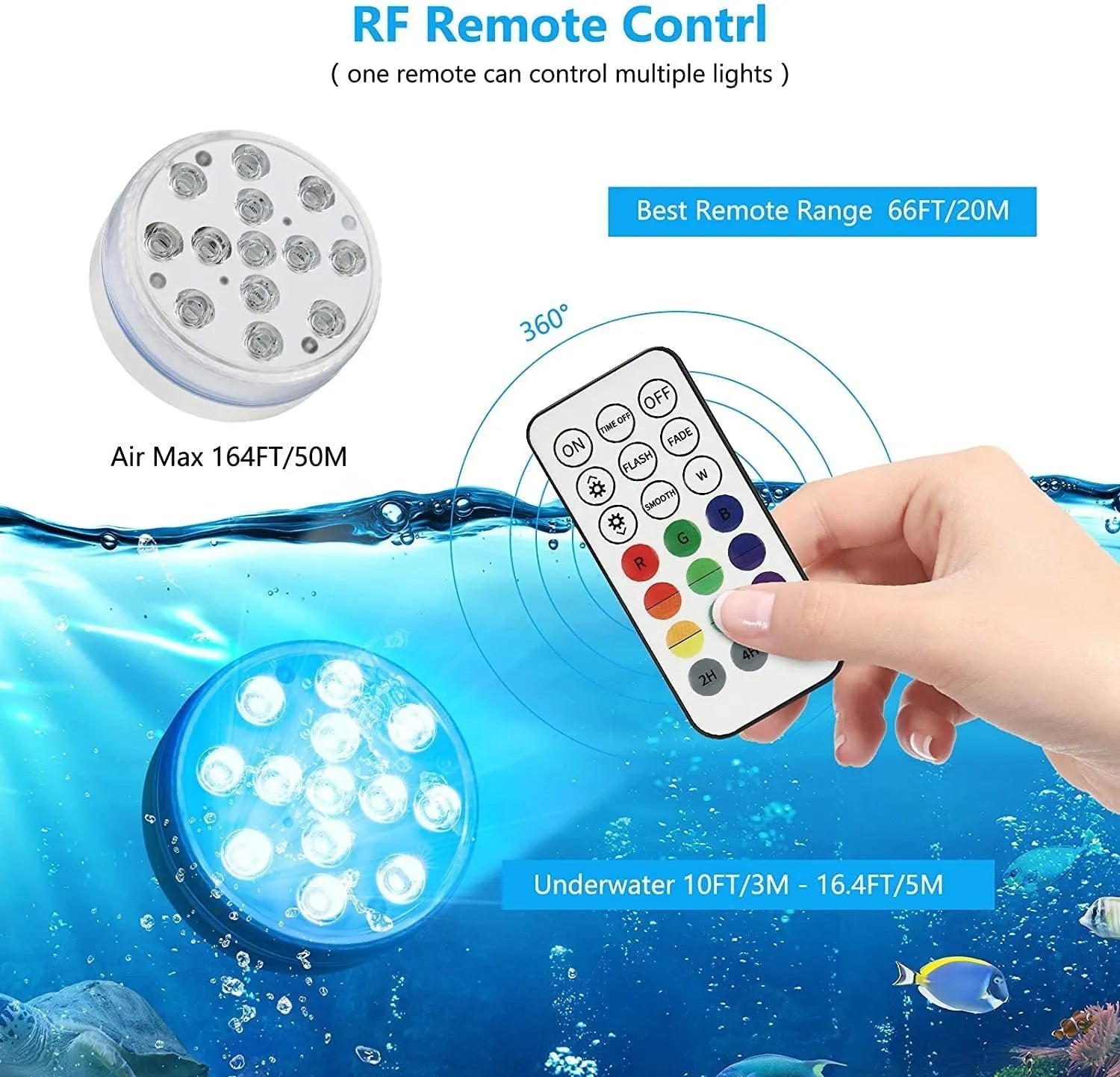 IP68 waterproof remote control colour changing LED diving light for garden decoration