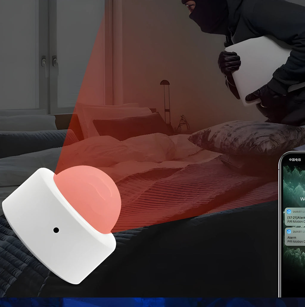 White wireless infrared body sensor with ZigBee connectivity for home security monitoring