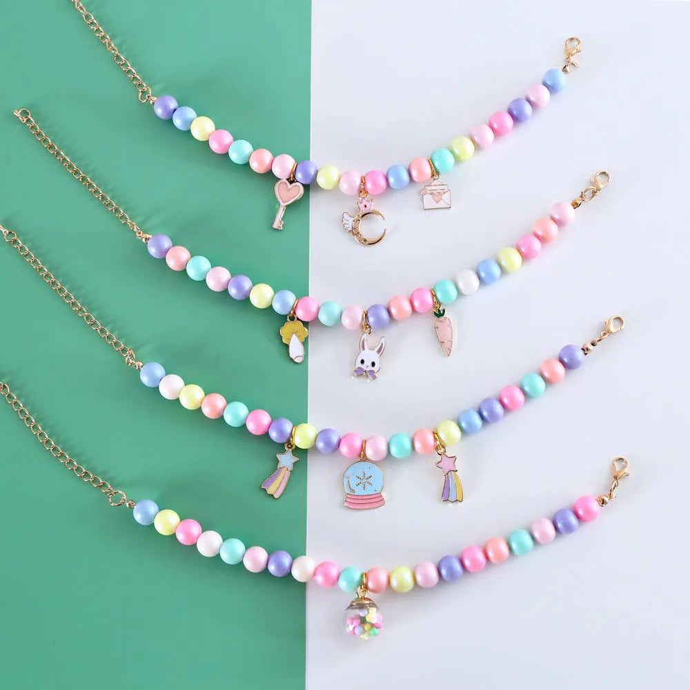 Colourful macaron-themed pet collar and bracelet set for cats, dogs, rabbits in resin with moon, meteor designs