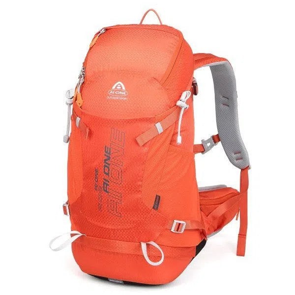 32L nylon hiking backpack in orange, solid colour, breathable waterproof outdoor sports bag
