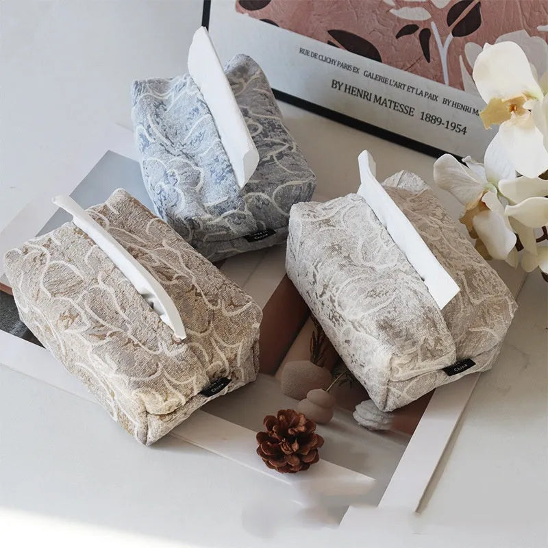 Chinese pastoral style cotton fabric tissue box cover in beige, blue or brown rose patterns