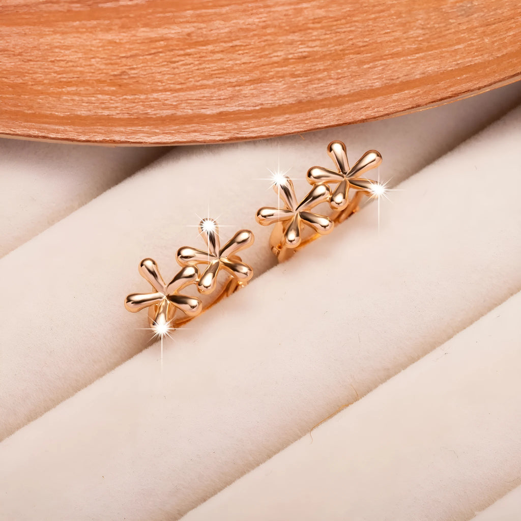 Electroplated rose gold waterdrop flower earrings with circular design for women