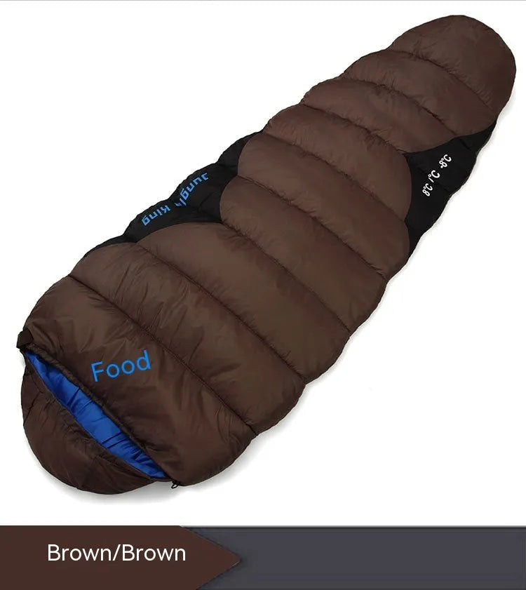 Mummy-style outdoor sleeping bag in Army Green with compression sack, shown with dimensions 230x80x50cm.