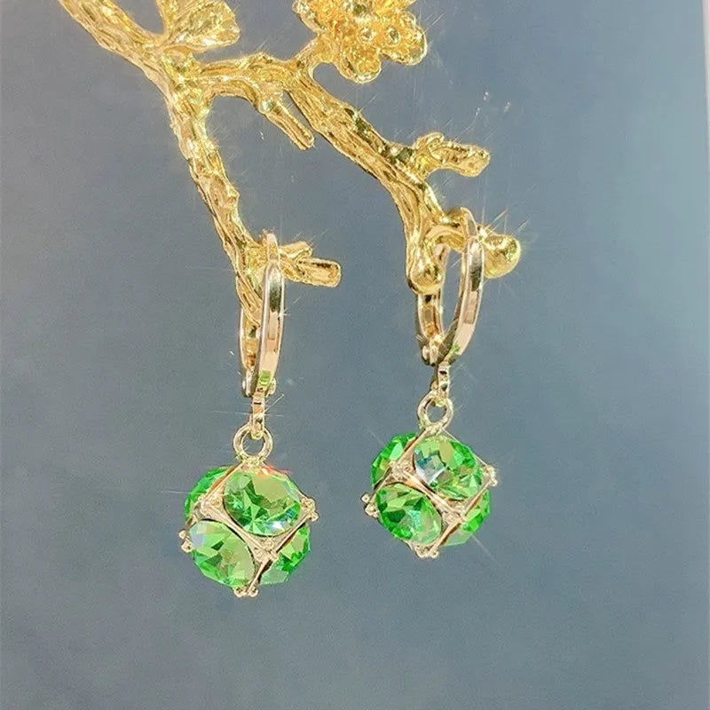 Geometric rose design zircon electroplated copper earrings for women in multiple colour variations