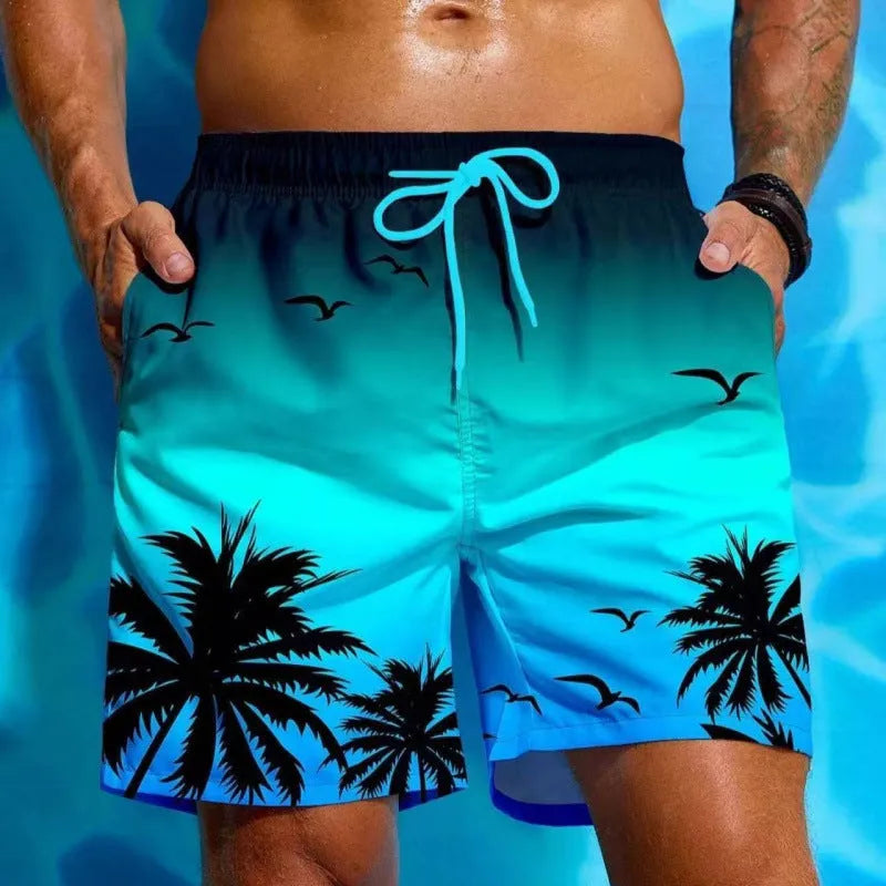 Men's ethnic pattern swimming trunks in loose board shorts style with polyester fabric