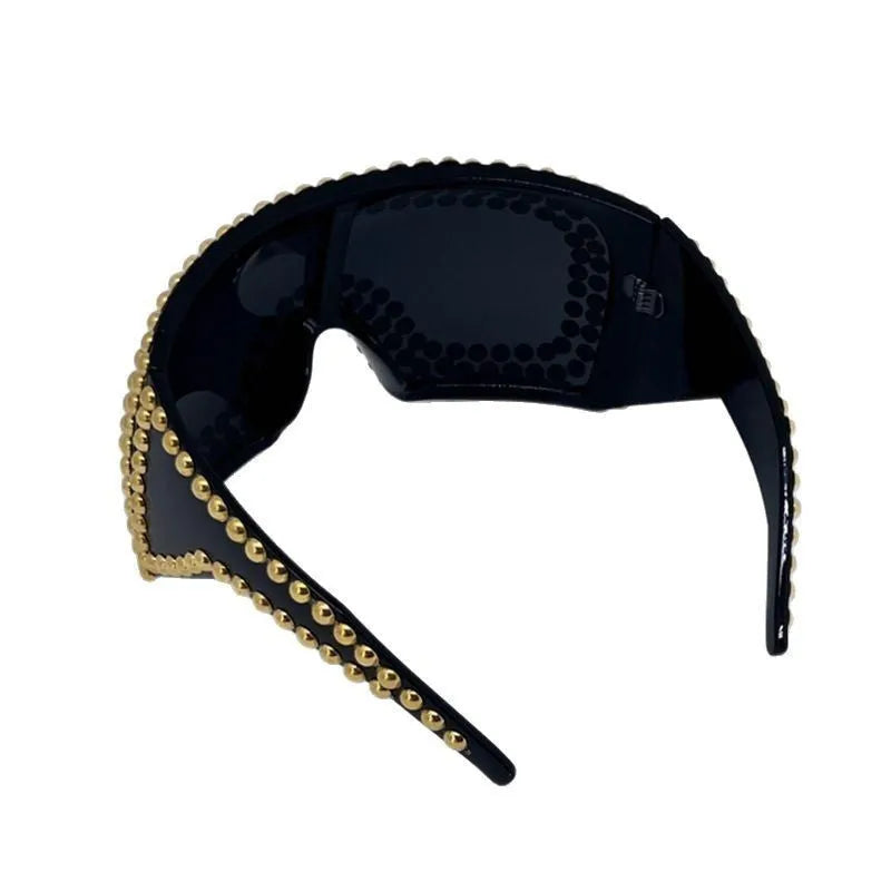 Men's punk sunglasses with large square rim and rivet detailing in silver colour