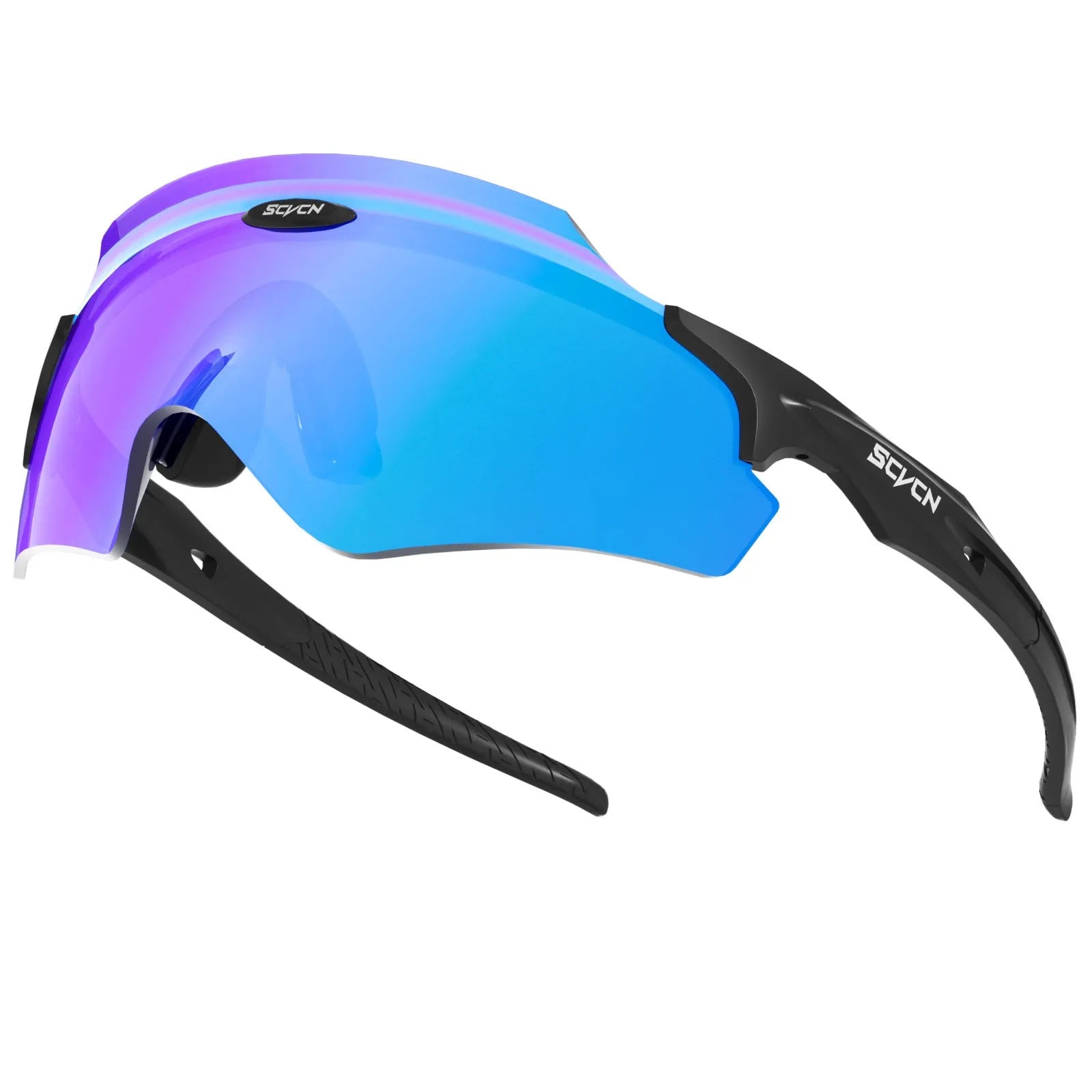 Frameless integrated lens sport glasses in a colour style, made of TR material for wind protection.