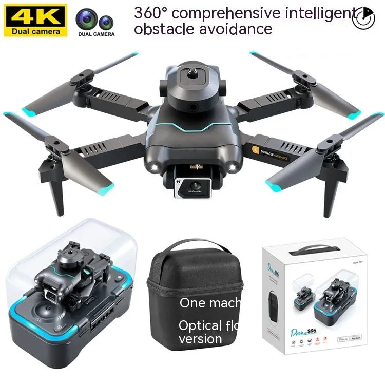 S96-black four-axis drone with dual cameras and obstacle avoidance sensors for aerial photography