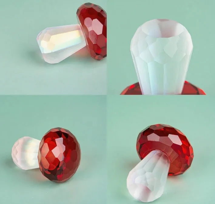 Colourful crystal mushroom decorative ornament in modern simple style, 40mm by 53mm.