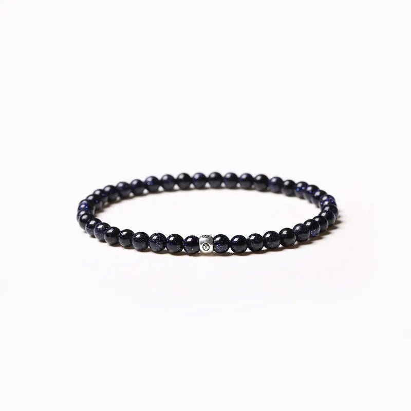 Unisex geometric bracelet with black agate, blue San and obsidian beads approximately 4mm in size