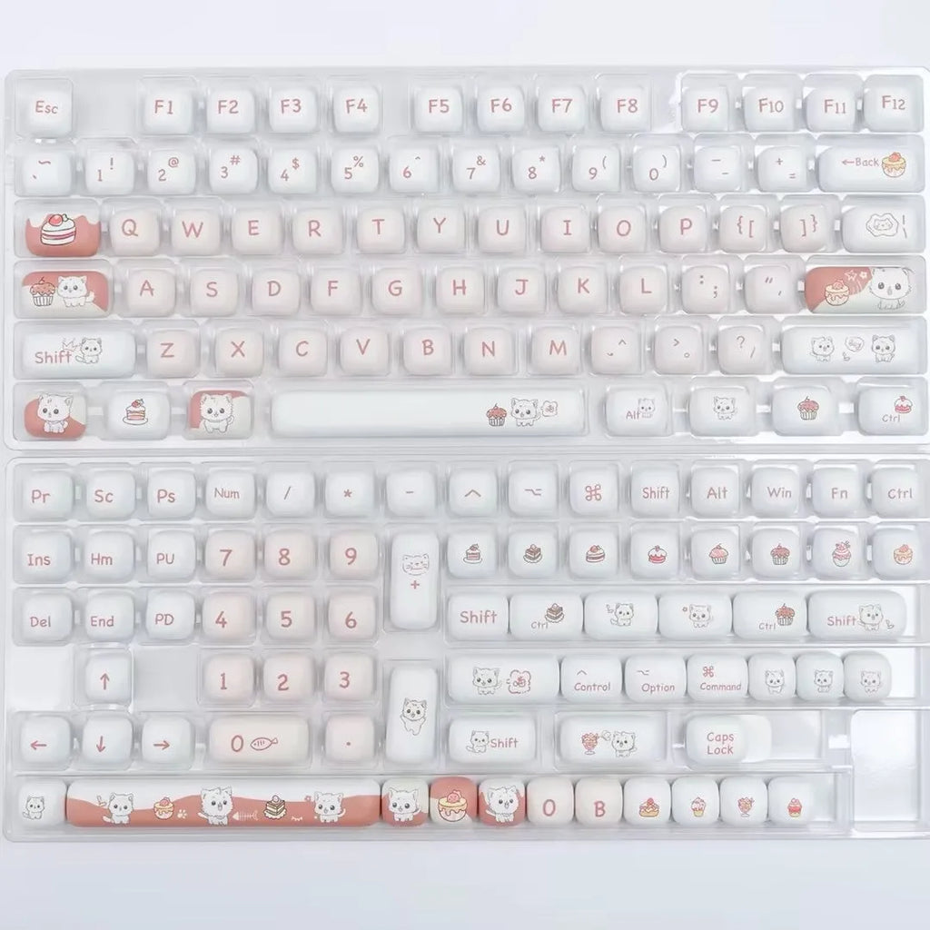 Dessert Cat MOG round cartoon key cap set for mechanical keyboards on a white background.