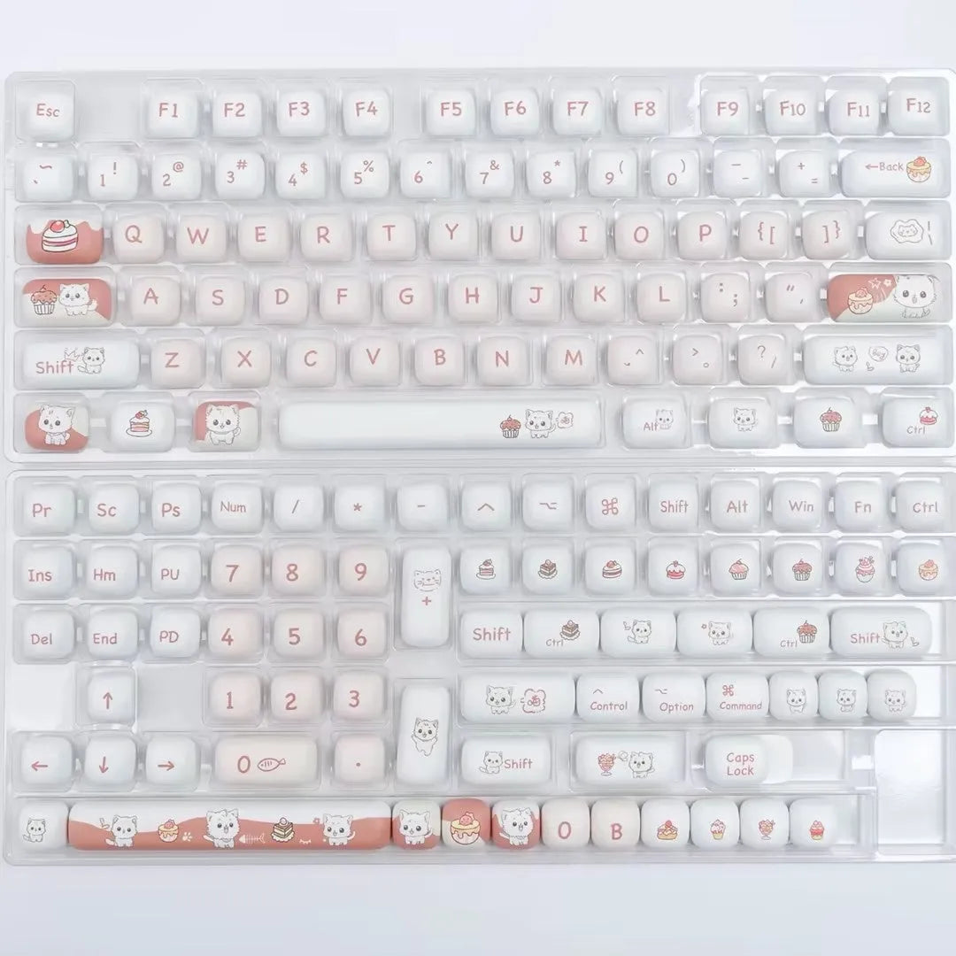 Dessert Cat MOG round cartoon key cap set for mechanical keyboards on a white background.